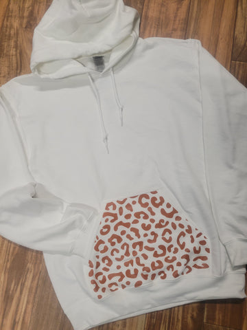 Rust Orange Leopard Print Pocket Hoodie