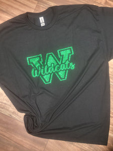 Wildcats W - Black T w/Green Glitter