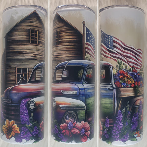 Barn Truck Flag Flowers Tumbler