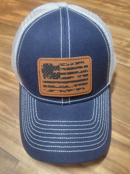 Distressed American Flag - Leather Patch Hat