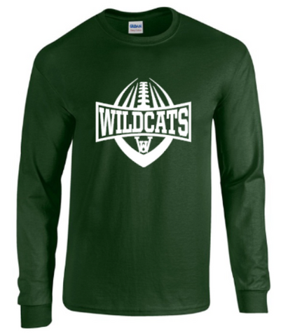 Wildcats Vertical Football  - Forest Green Long Sleeve T-shirt