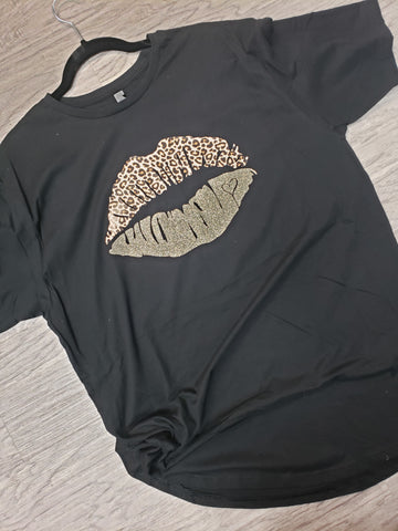 Smooch lips (leopard & champagne glitter) Leggings T