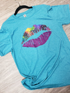 Smooch lips (galaxy & purple glitter) HTV T