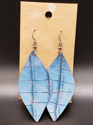 Large Leaf Earrings - Denim Alligator