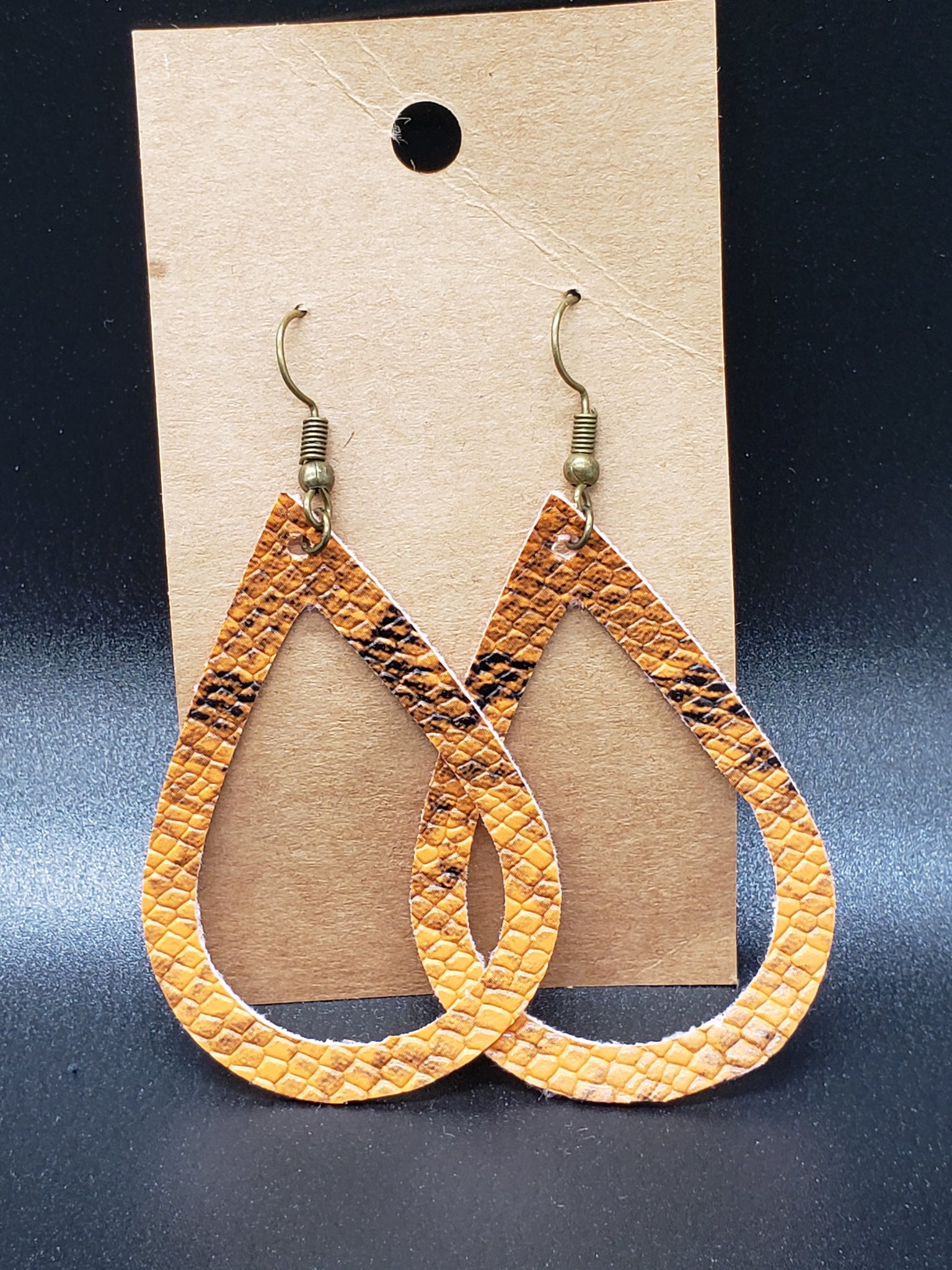 Open Teardrop Earrings - Orange Snakeskin