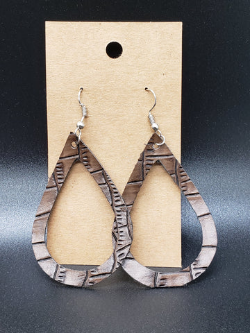 Open Teardrop Earrings - Chocolate Alligator