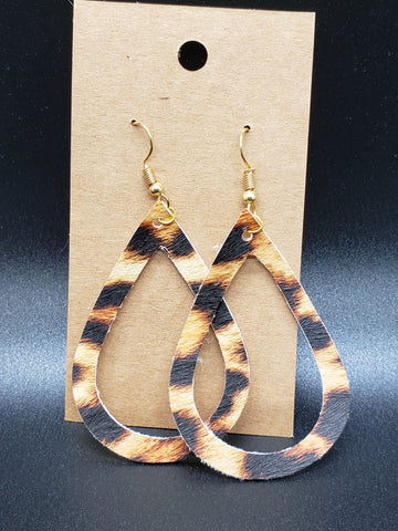 Open Teardrop Earrings - Leopard