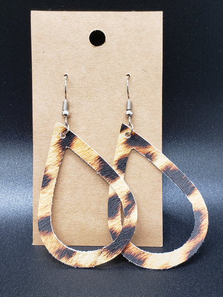 Open Teardrop Earrings - Leopard