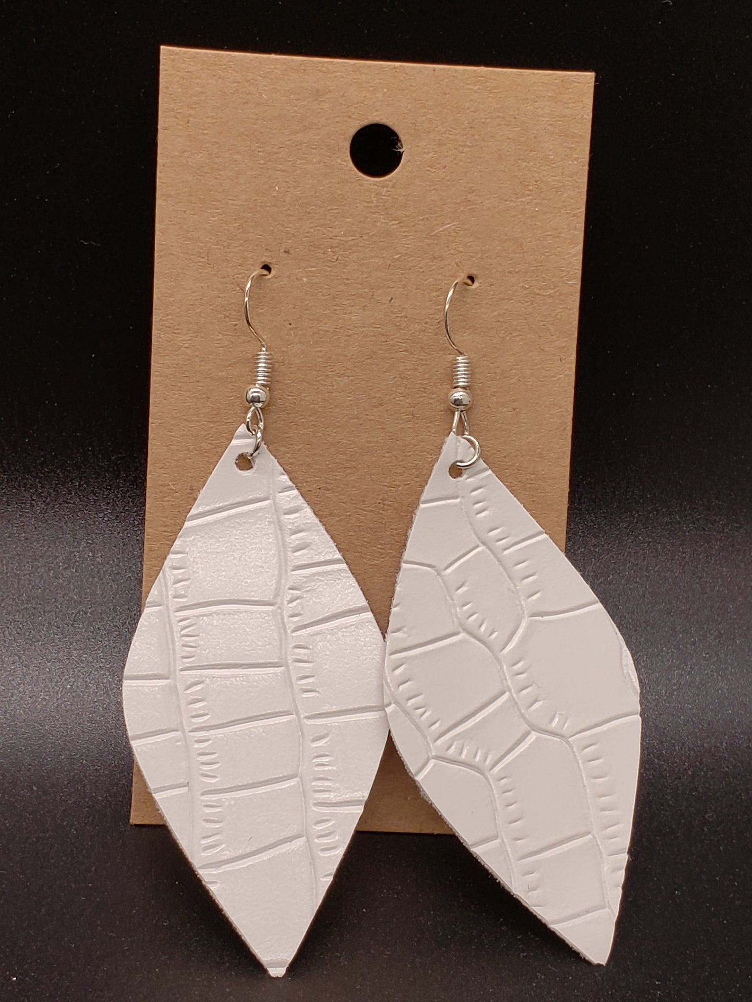 Large Leaf Earrings - White Alligator