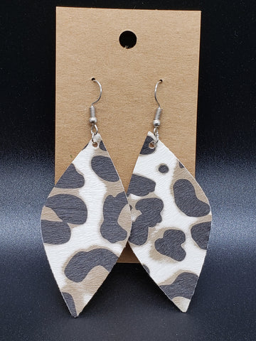 Large Leaf Earrings - Leopard